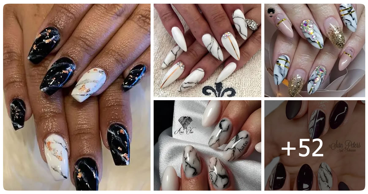 52 Photos Black And White Marble Nail Designs