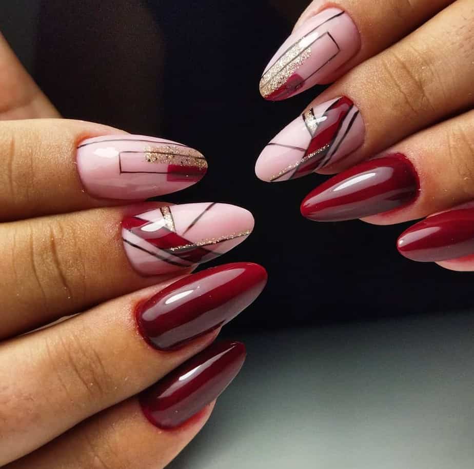 burgundy nails acrylic design