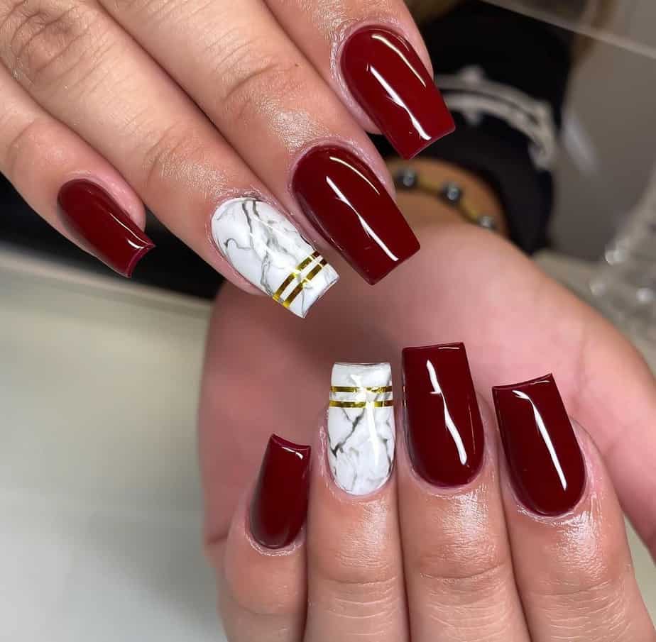 burgundy nails acrylic design