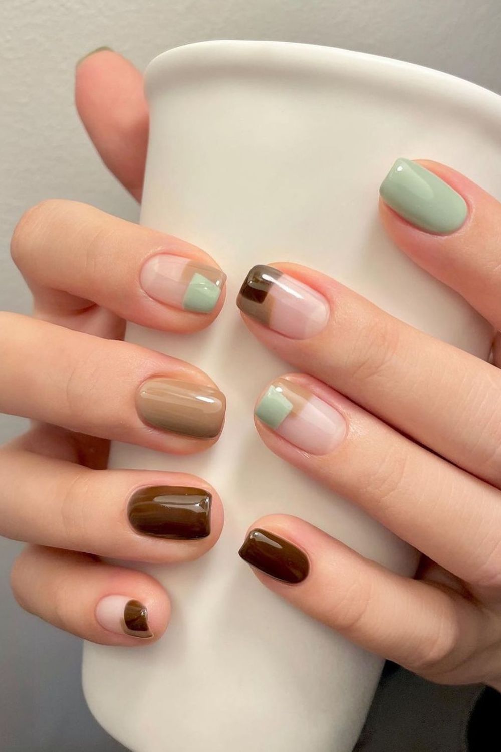 Cute green and brown fall nails