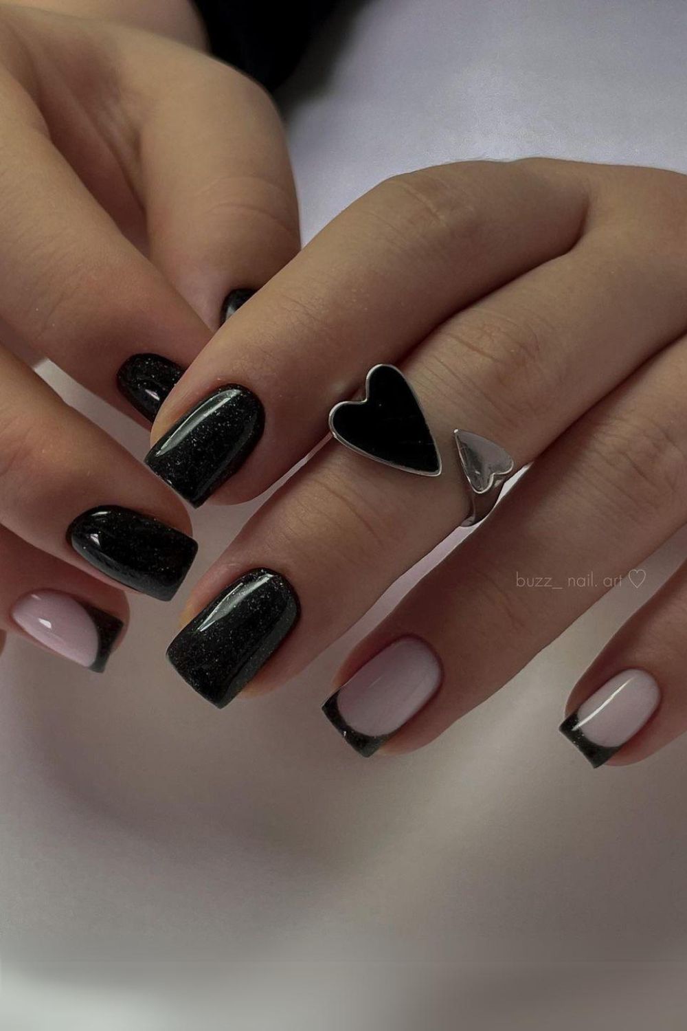 Black and milky white French nails