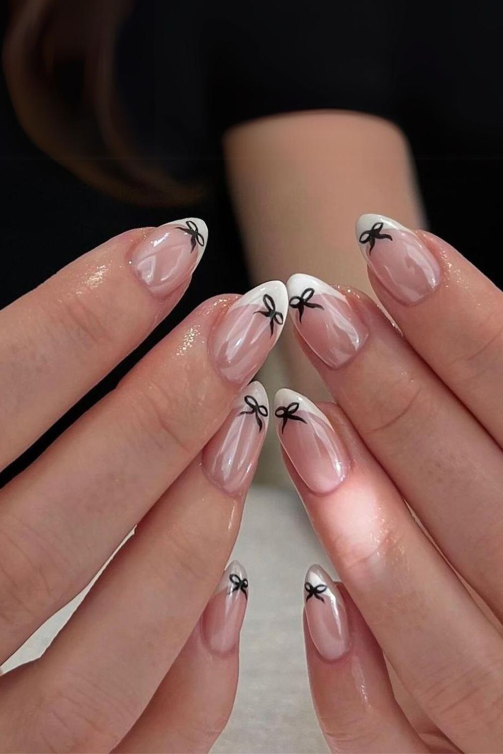 Coquette french nails with chrome finish