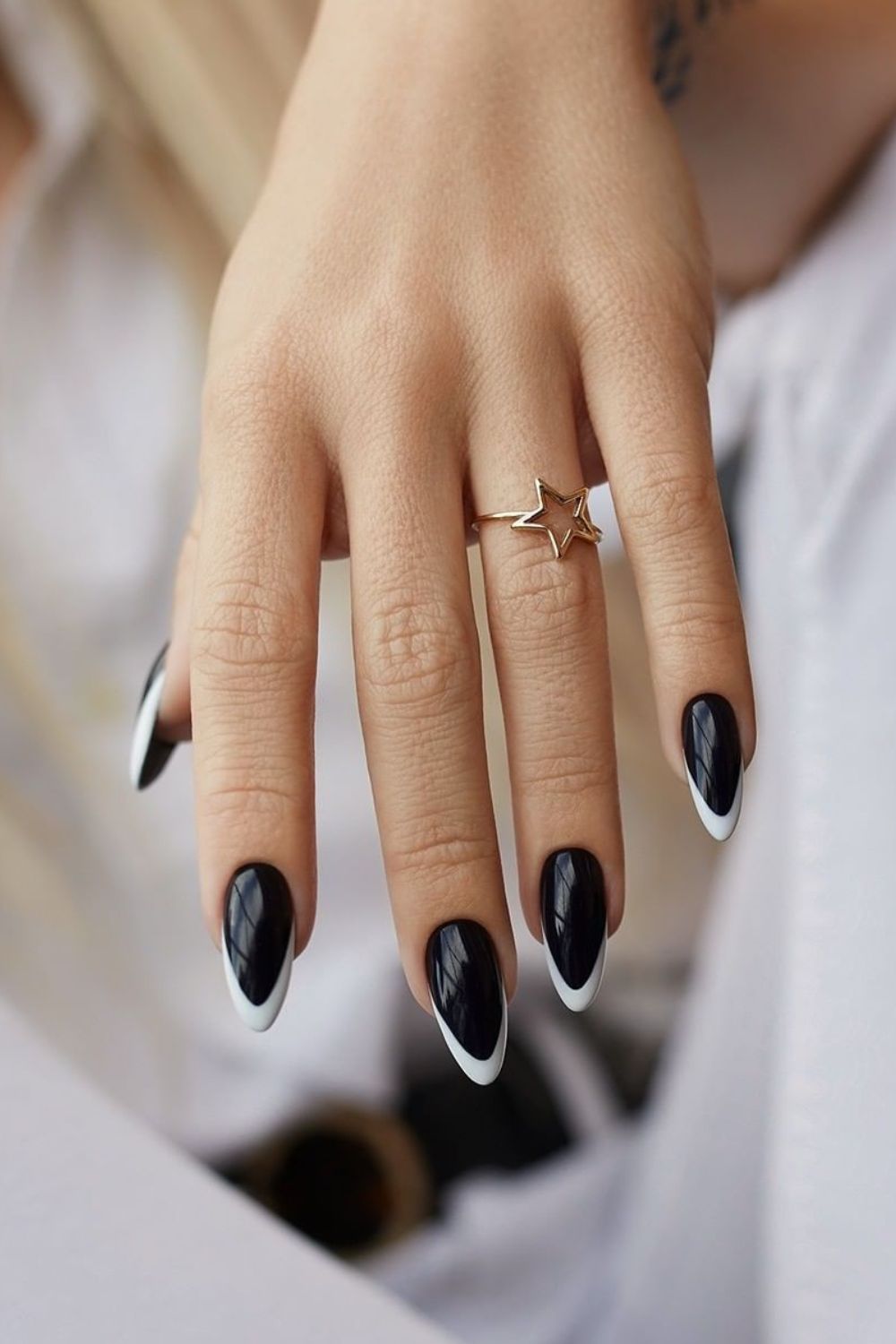 Black nails with white french tips