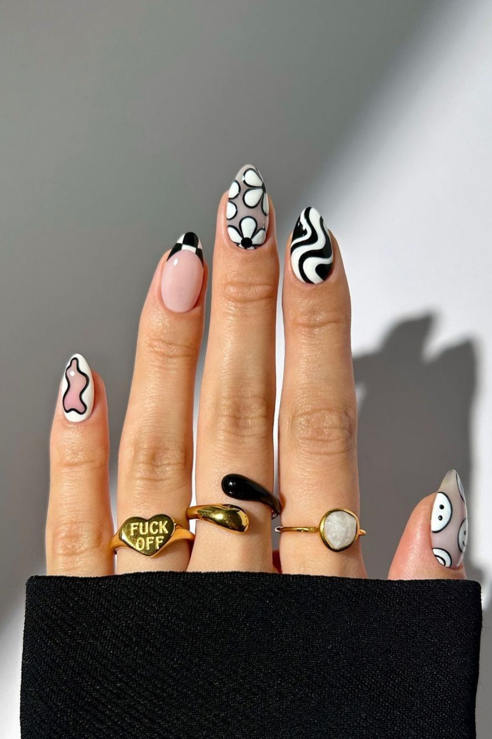 Black and white mix and match nails